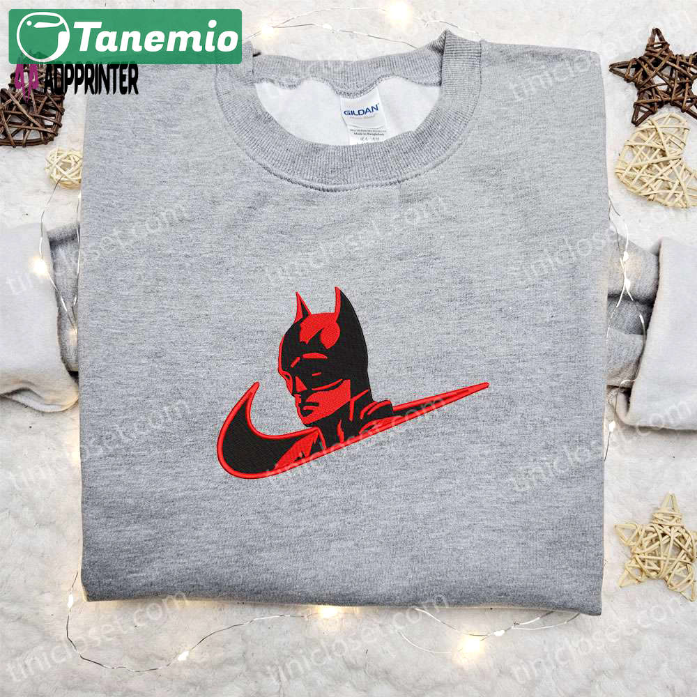 Batman x nike swoosh movie embroidered sweatshirt – dc comic & nike inspired shirt Embroidered Shirt