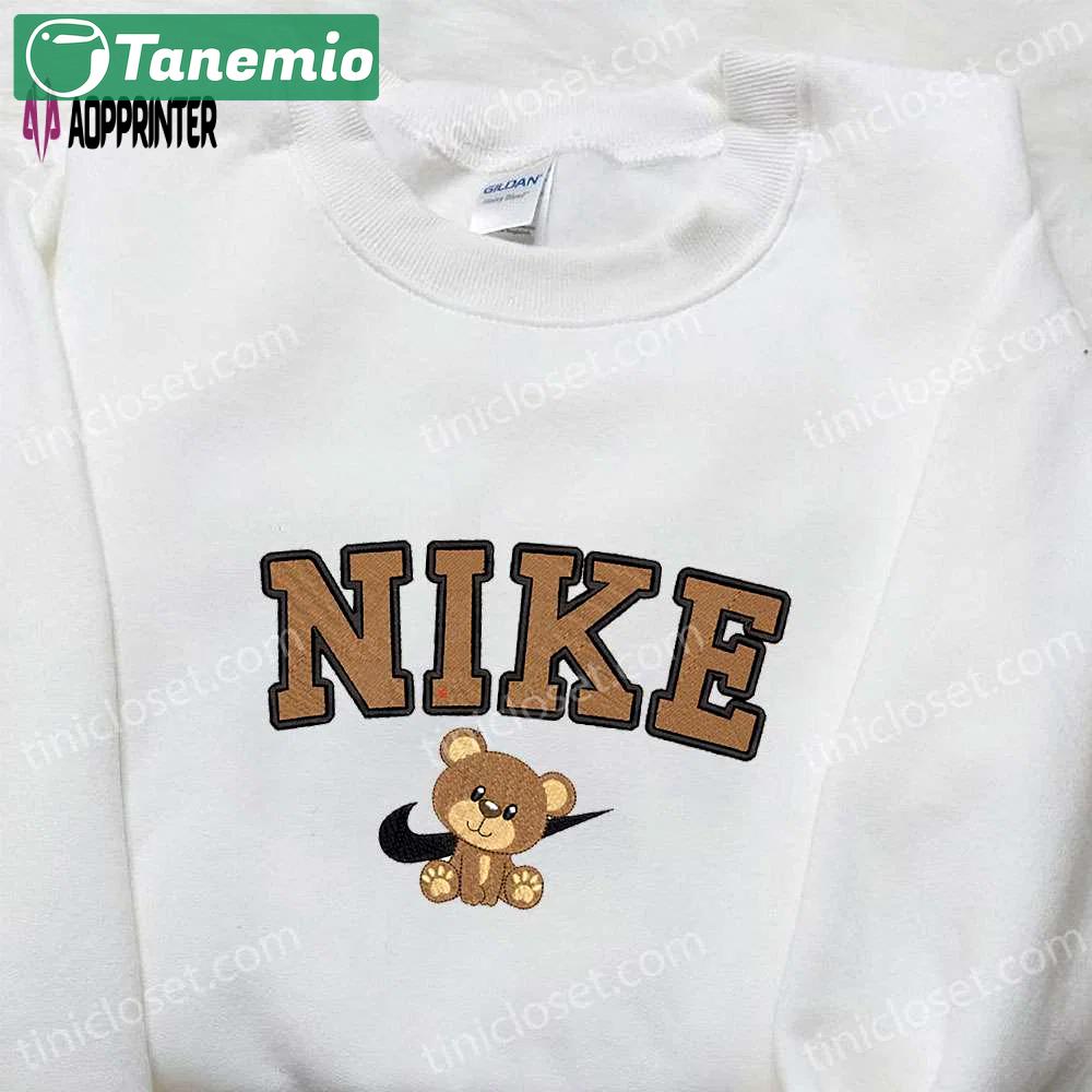 Bear x nike cartoon embroidered tshirt: best nike-inspired birthday gift idea Embroidered Shirt