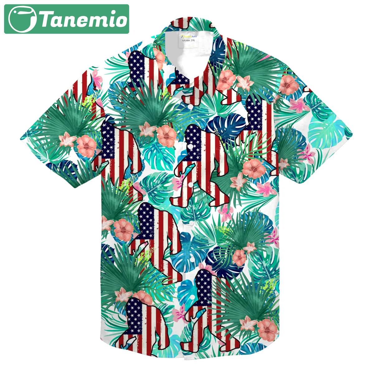 Bigfoot american silhouette tropical green hawaiian shirt funny crazy vintage hawaiian shirt Hawaii Shirt Shorts & Flip Flops