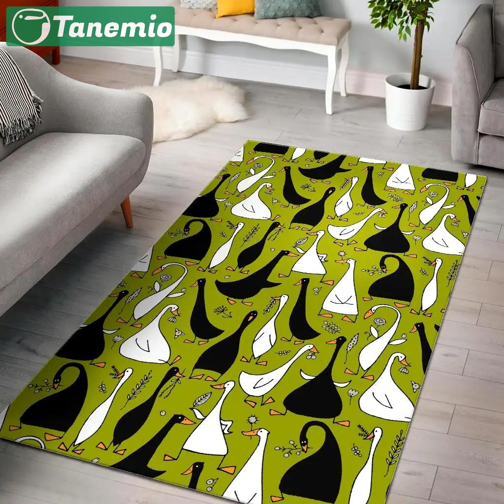 Black white duck mallard pattern prin area rug living room rug home decor Rectangle Rug