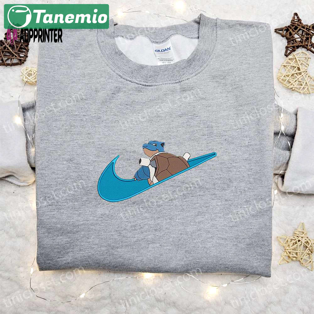 Blastoise x swoosh anime embroidered sweatshirt & shirt: best family gift ideas Embroidered Shirt