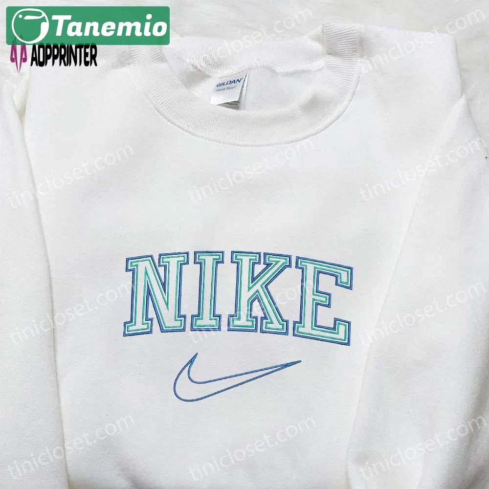 Blue double line nike logo embroidered shirt & hoodie – premium sports apparel Embroidered Shirt