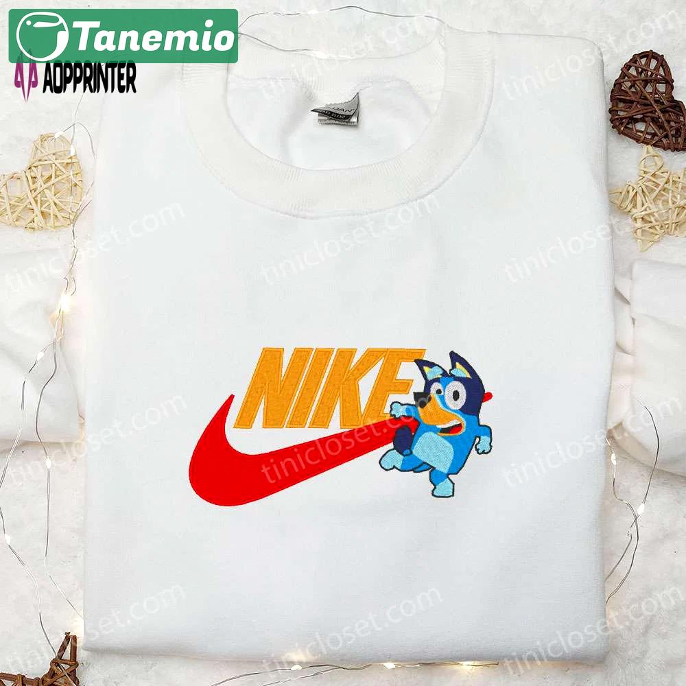 Bluey x nike cartoon embroidered shirt: customizable & stylish nike embroidered shirt Embroidered Shirt