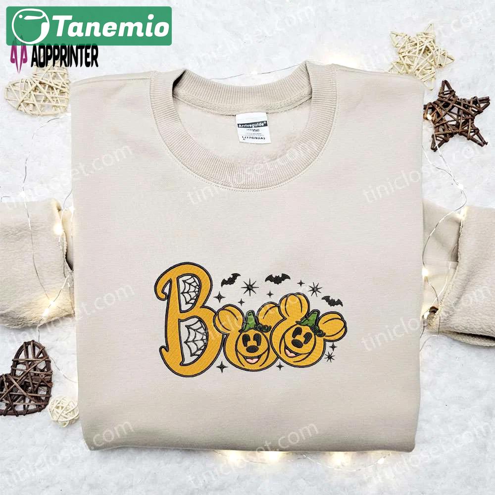 Boo mickey minnie pumpkin embroidered shirt – best disney halloween gift ideas Embroidered Shirt