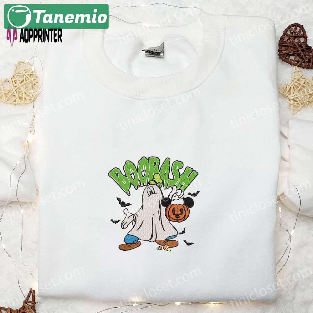 Boobash goofy ghost mickey pumpkin bat embroidered shirt – adorable disney halloween shirts Embroidered Shirt
