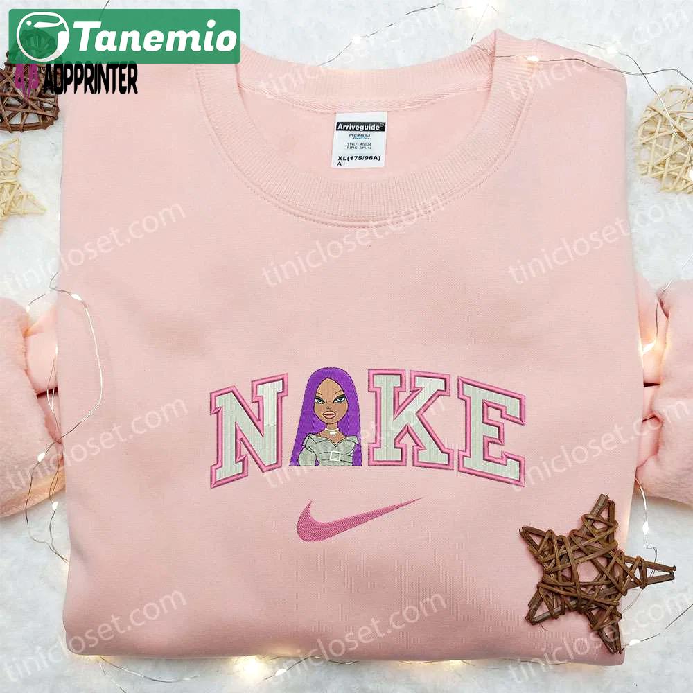 Bratz doll purple hair x nike embroidered sweatshirt: cartoon hoodie perfect family gifts Embroidered Shirt