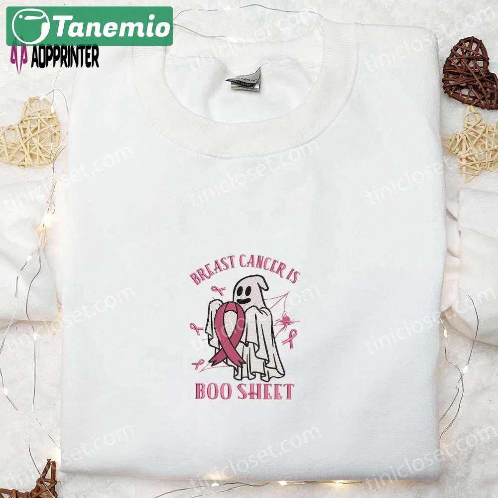 Breast cancer boo sheet embroidered shirt: best halloween gift for family Embroidered Shirt