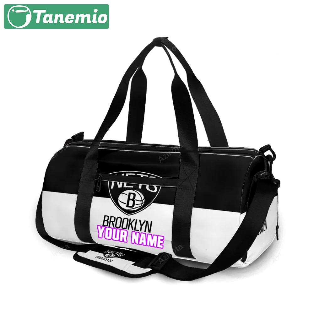 Brooklyn nets ball black white2 personalized name travel bag gym bag 861 Travel Bag