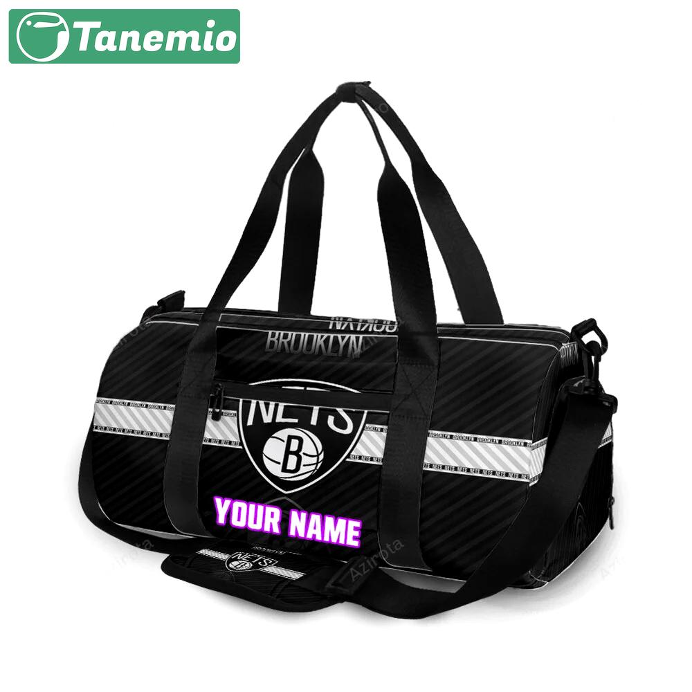 Brooklyn nets ball white line personalized name travel bag gym bag 731 Travel Bag
