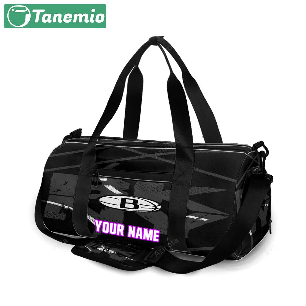 Brooklyn nets ball white text personalized name travel bag gym bag 1519 Travel Bag