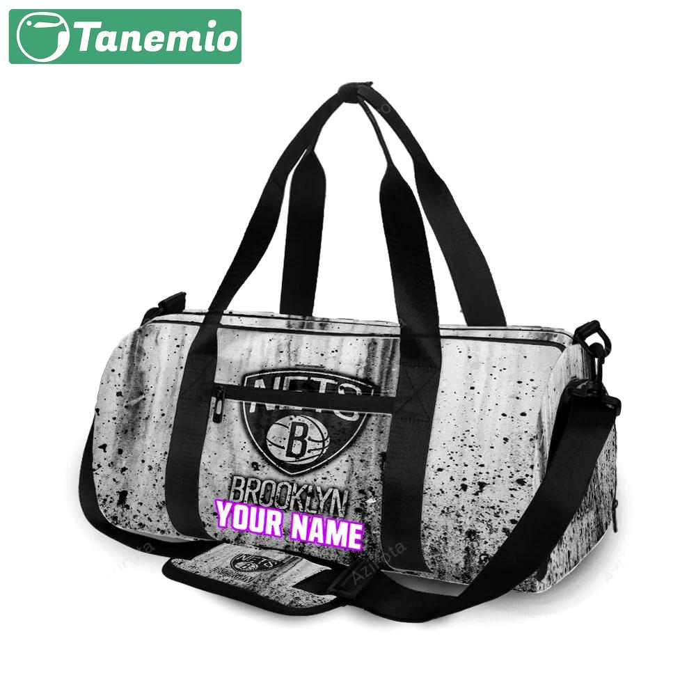 Brooklyn nets black white splash color personalized name travel bag gym bag 1928 Travel Bag