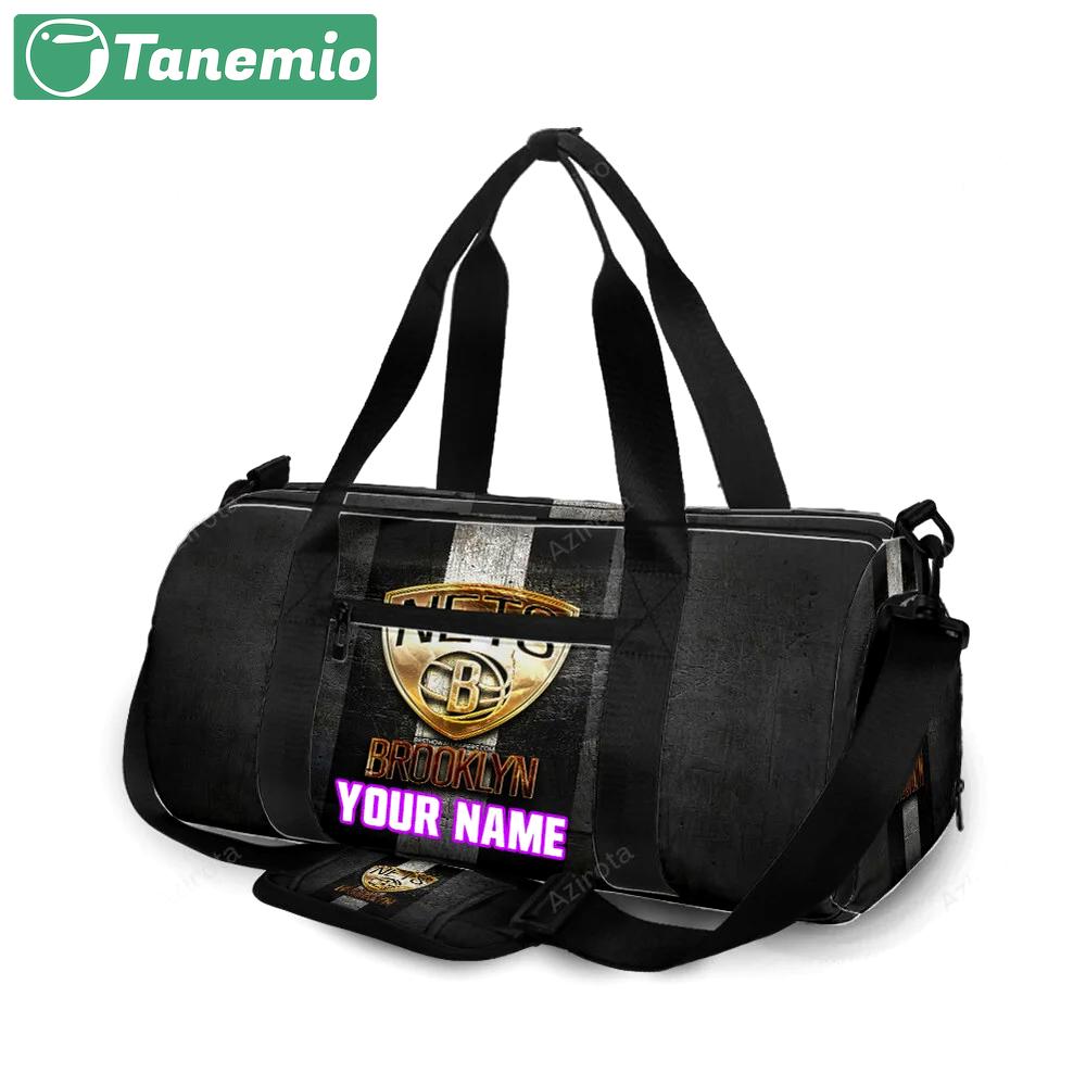Brooklyn nets golden ball black white stripped personalized name travel bag gym bag 2078 Travel Bag