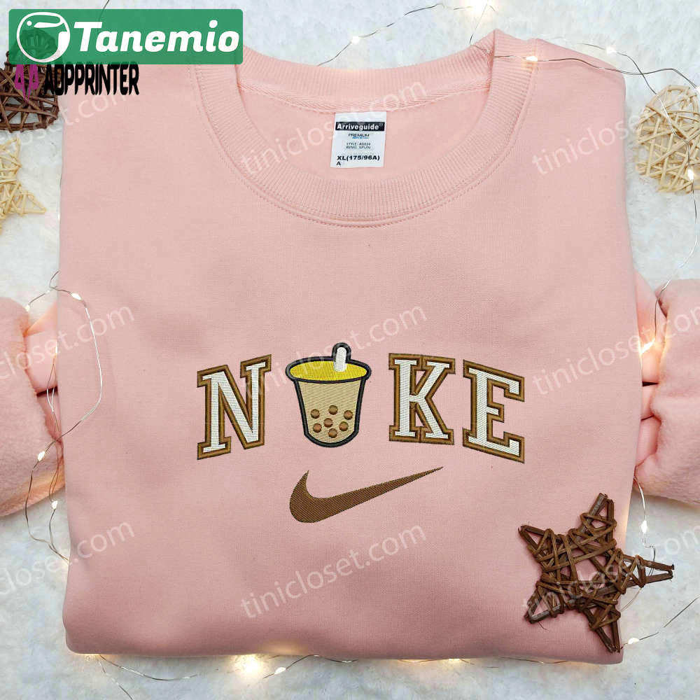 Bubble tea x nike embroidered shirt: custom drink tee Embroidered Shirt