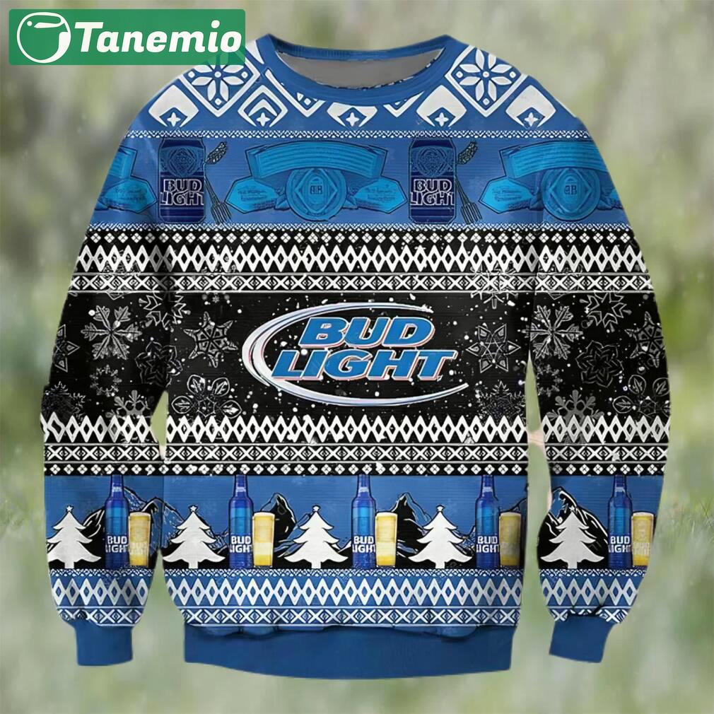 Bud light beer black blue color ugly christmas sweater, faux wool sweater, international beer day, gifts for beer lovers, best christmas gifts for 2022 ? prinvity Christmas Ugly Sweater