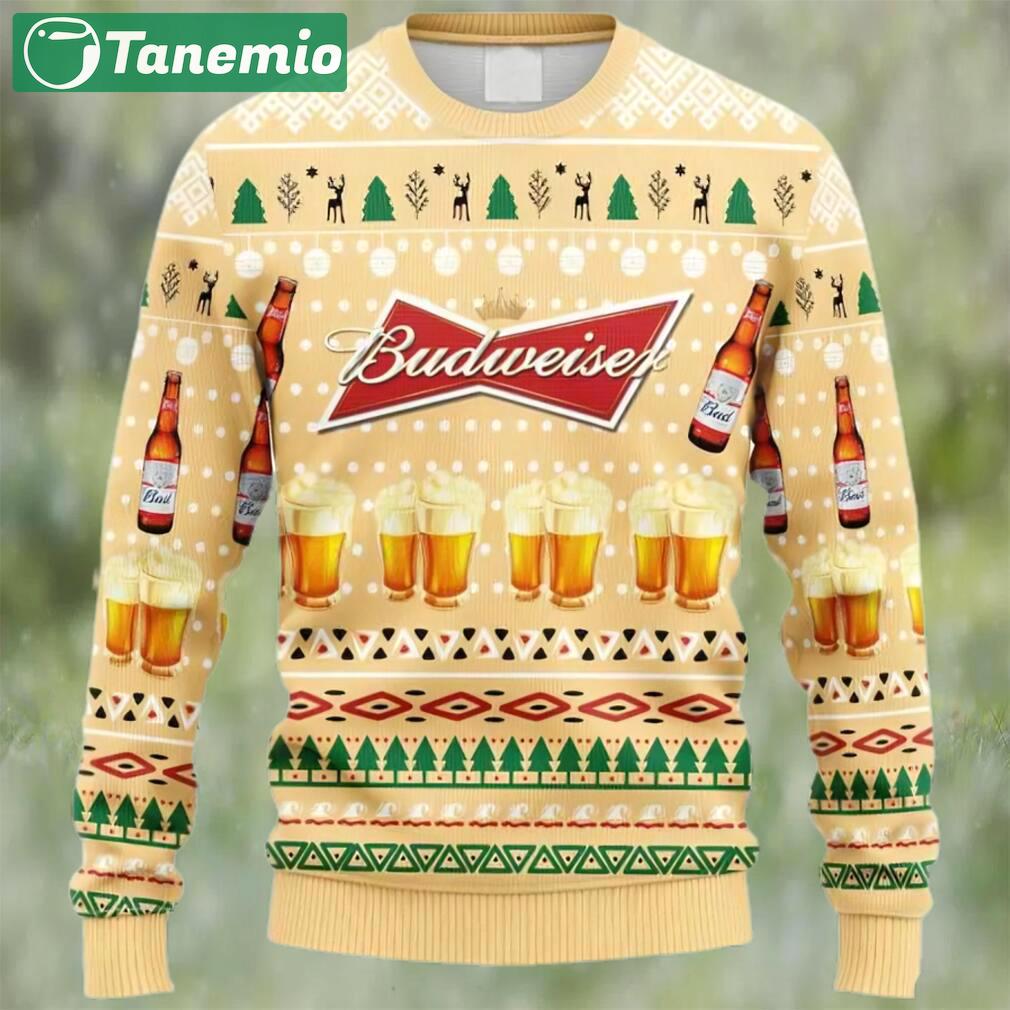 Budweiser beer ugly christmas sweater, faux wool sweater, gifts for beer lovers, international beer day, best christmas gifts for 2022 ? prinvity Christmas Ugly Sweater