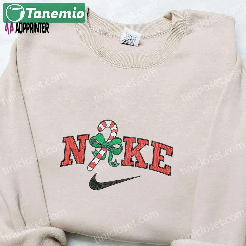 Candy cane gift x nike christmas embroidered sweatshirt – best christmas gift ideas Embroidered Shirt