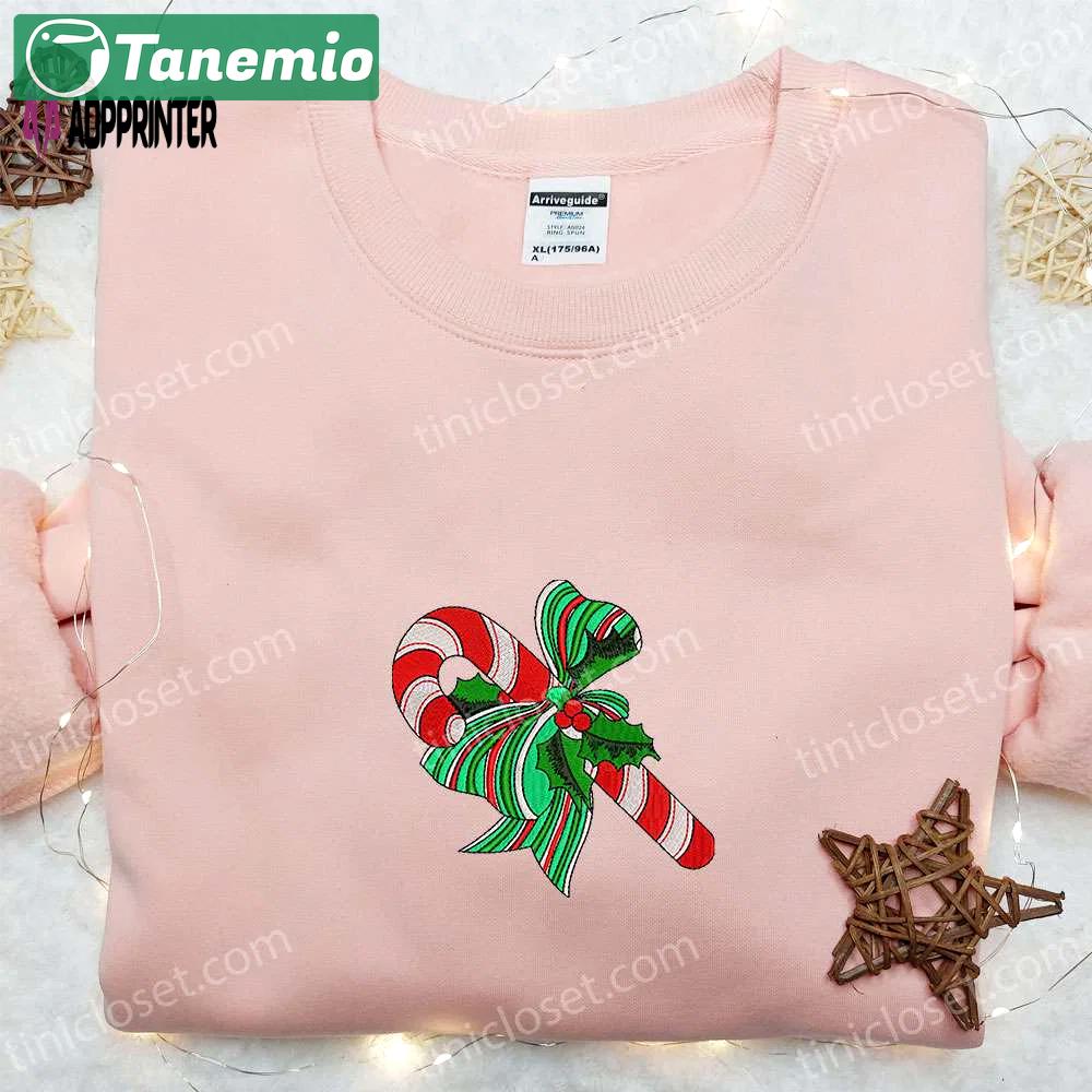 Candy cane mistletoe shirt & christmas hoodie: best family gifts Embroidered Shirt