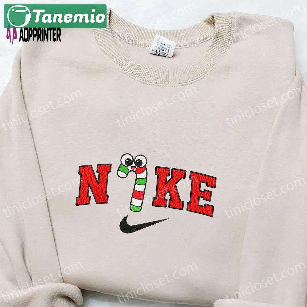 Candy cane x nike christmas embroidered sweatshirt & cartoon shirt: best christmas gift ideas Embroidered Shirt