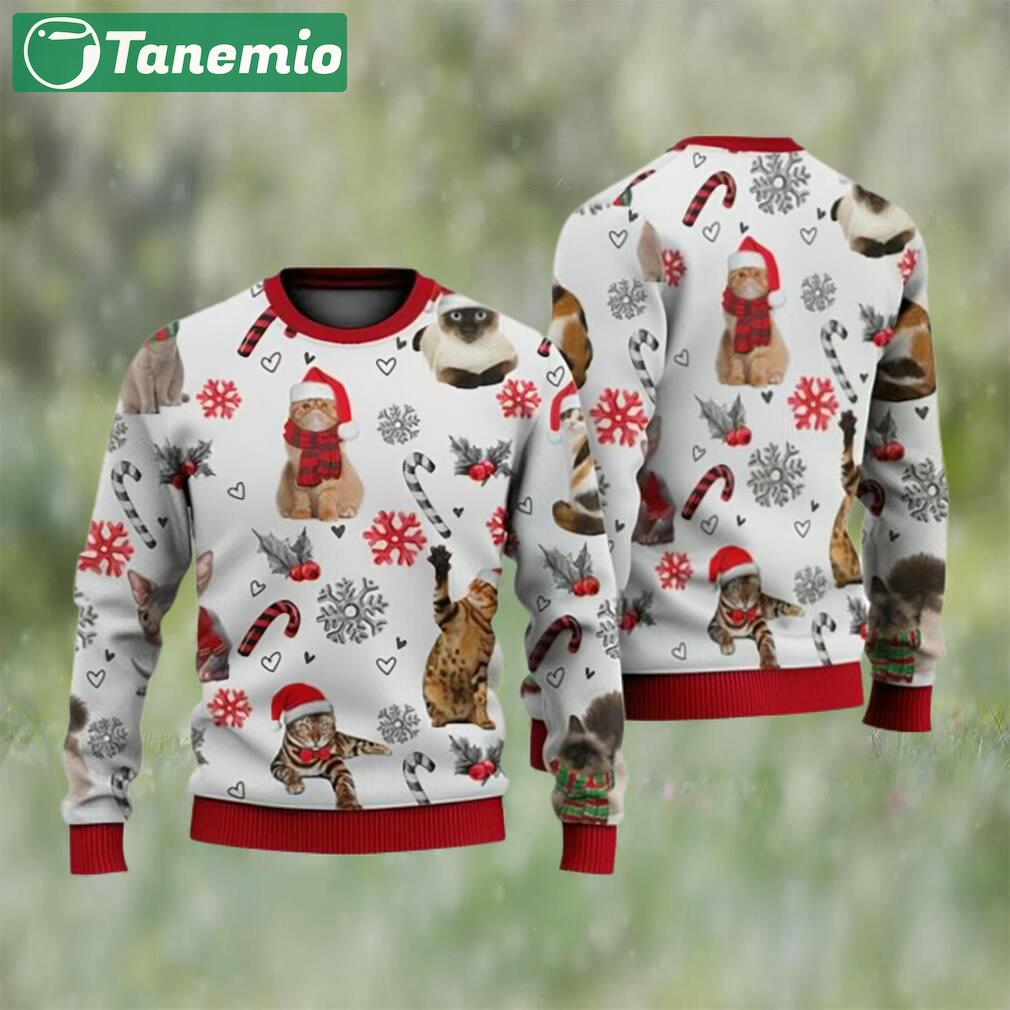 Cat christmas sweater, santa cat and candy cane ugly christmas sweater 3d for christmas Christmas Ugly Sweater