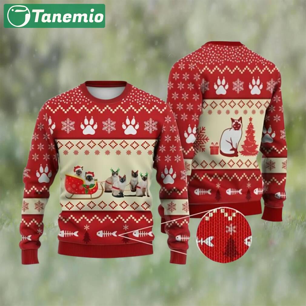 Cat christmas sweater, siamese cat reindeer ugly christmas sweater 3d for xmas Christmas Ugly Sweater
