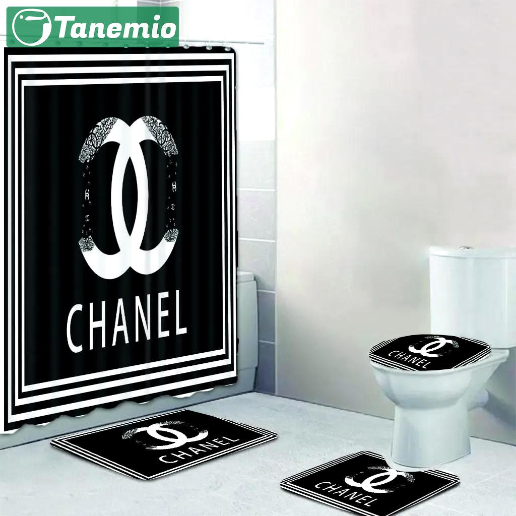 Chanel black and white galaxy bathroom set bath mat hypebeast luxury fashion brand home decor Bathroom Set
