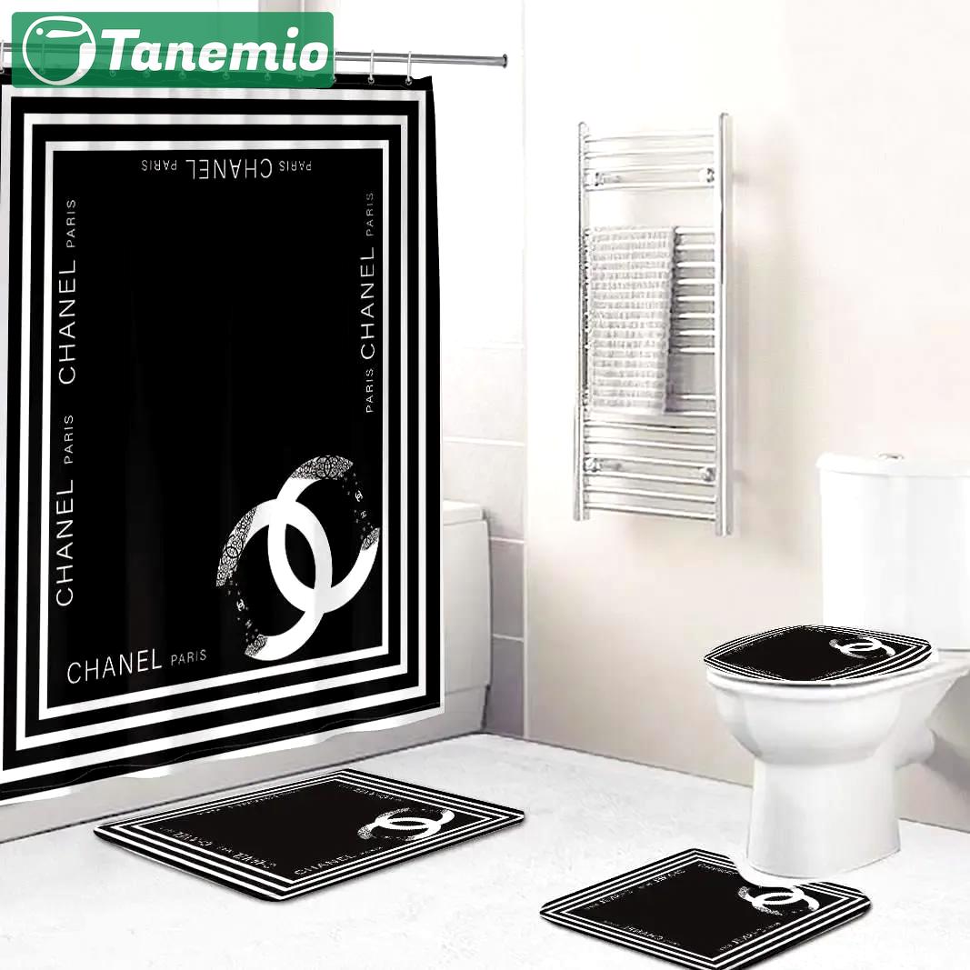 Chanel black and whitestripe bath mat home decor bathroom sets hypebeast luxury fashion brand Bathroom Set