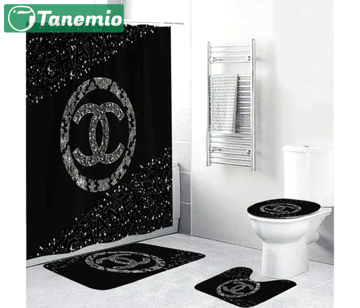 Chanel black bathroom set home decor luxury fashion brand bath mat hypebeast Bathroom Set