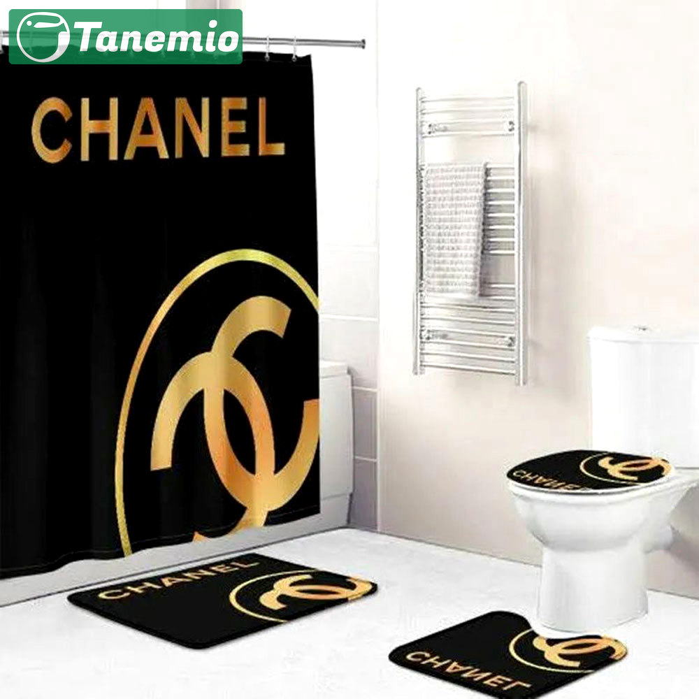 Chanel black bathroom set luxury fashion brand home decor bath mat hypebeast Bathroom Set