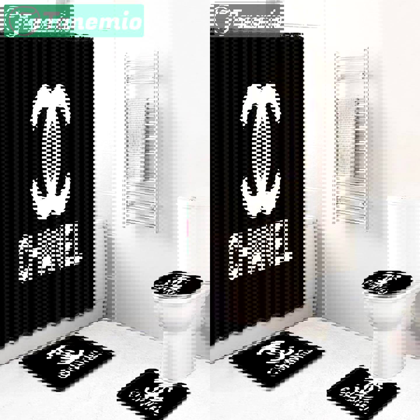 Chanel black bathroom sets home decor bath mat hypebeast luxury fashion brand Bathroom Set