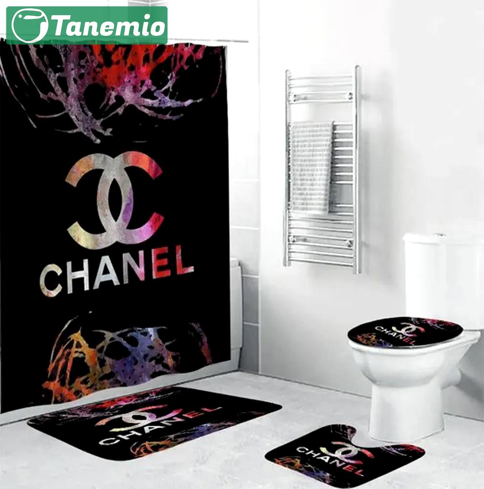 Chanel black colorful hypebeast home decor bathroom sets luxury fashion brand bath mat Bathroom Set