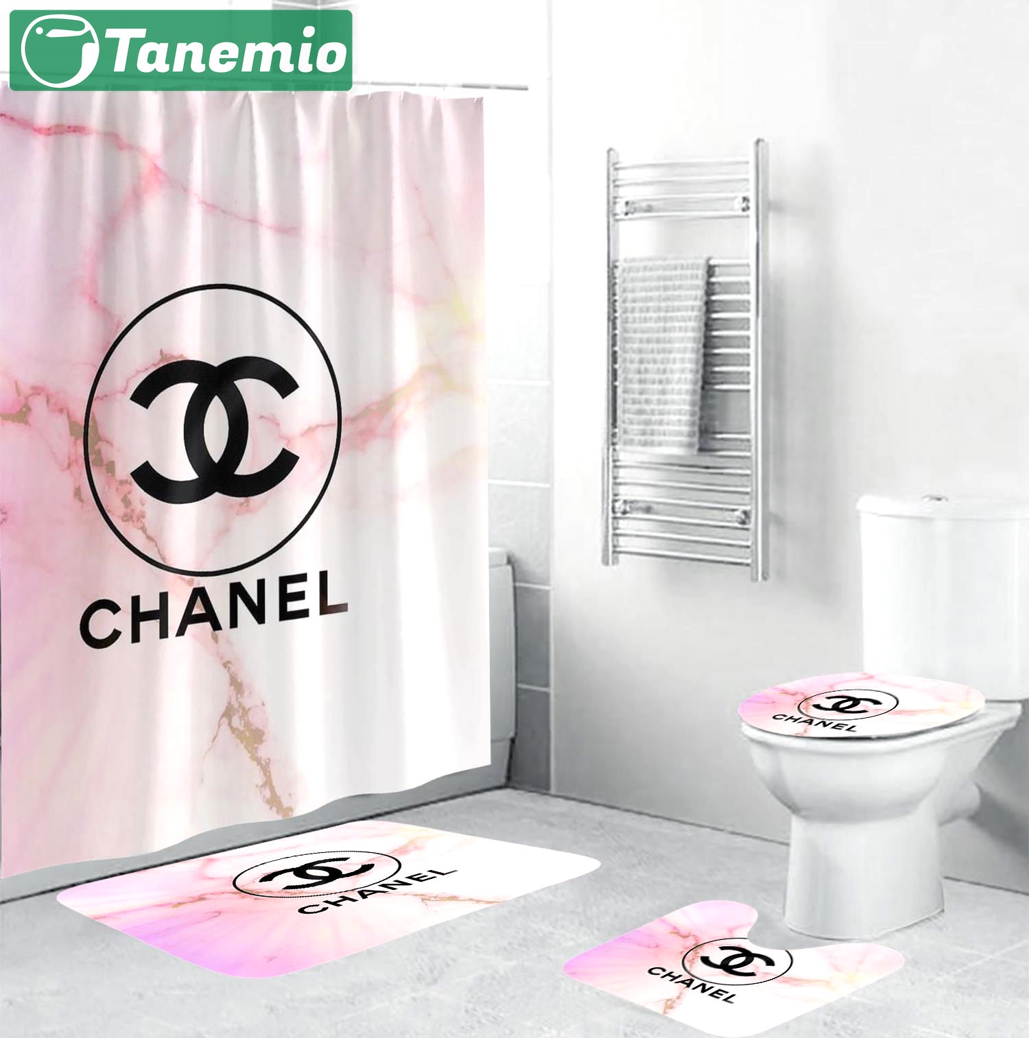 Chanel black logo in pink pastel marble background bathroom set accessories Bathroom Set