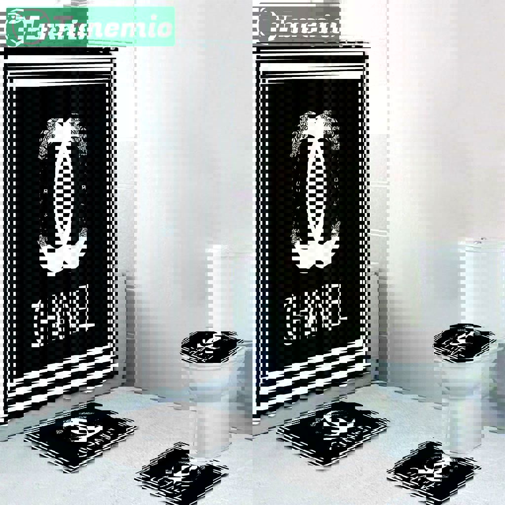 Chanel black square home decor bath mat luxury fashion brand bathroom sets hypebeast Bathroom Set