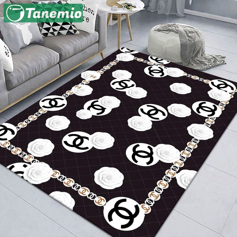 Chanel flowers logo type 548. Upgrade Your Living Room with Luxury Home Decor: Area Carpets, Floor Decor, Door Mats, and Hot Gift Items with style a High-End Fashion Brand Rectangle Rug