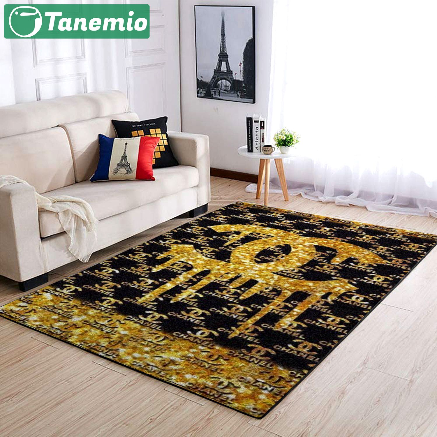 Chanel golden logo type 536. Upgrade Your Living Room with Luxury Home Decor: Area Carpets, Floor Decor, Door Mats, and Hot Gift Items with style a High-End Fashion Brand Rectangle Rug