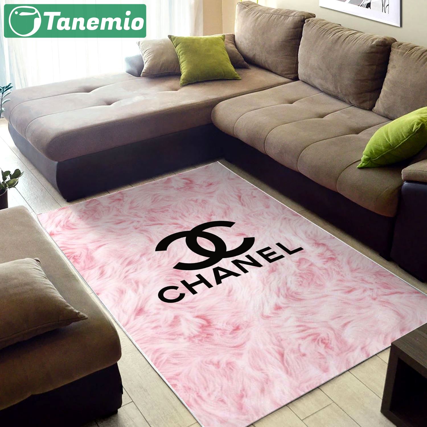 Chanel pinky logo type 644. Upgrade Your Living Room with Luxury Home Decor: Area Carpets, Floor Decor, Door Mats, and Hot Gift Items with style a High-End Fashion Brand Rectangle Rug