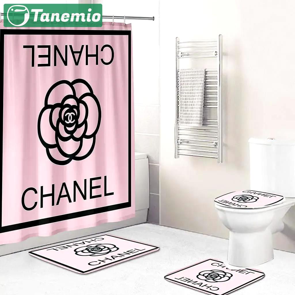 Chanel rose and flowerblack hypebeast luxury fashion brand home decor bathroom sets bath mat Bathroom Set