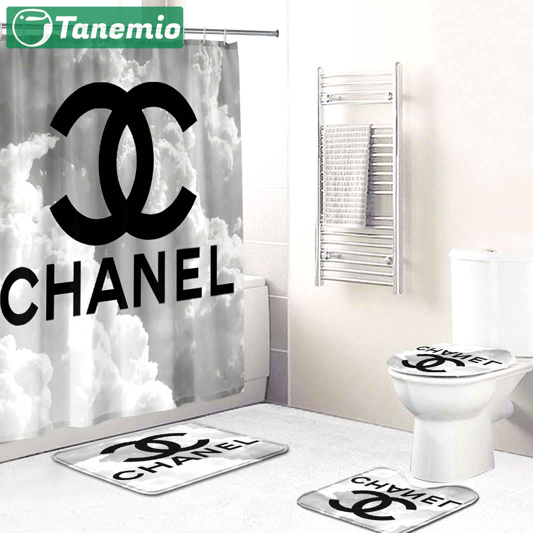Chanel shower curtain black and white cloud luxury bath mat sets shower curtain 17 Bathroom Set