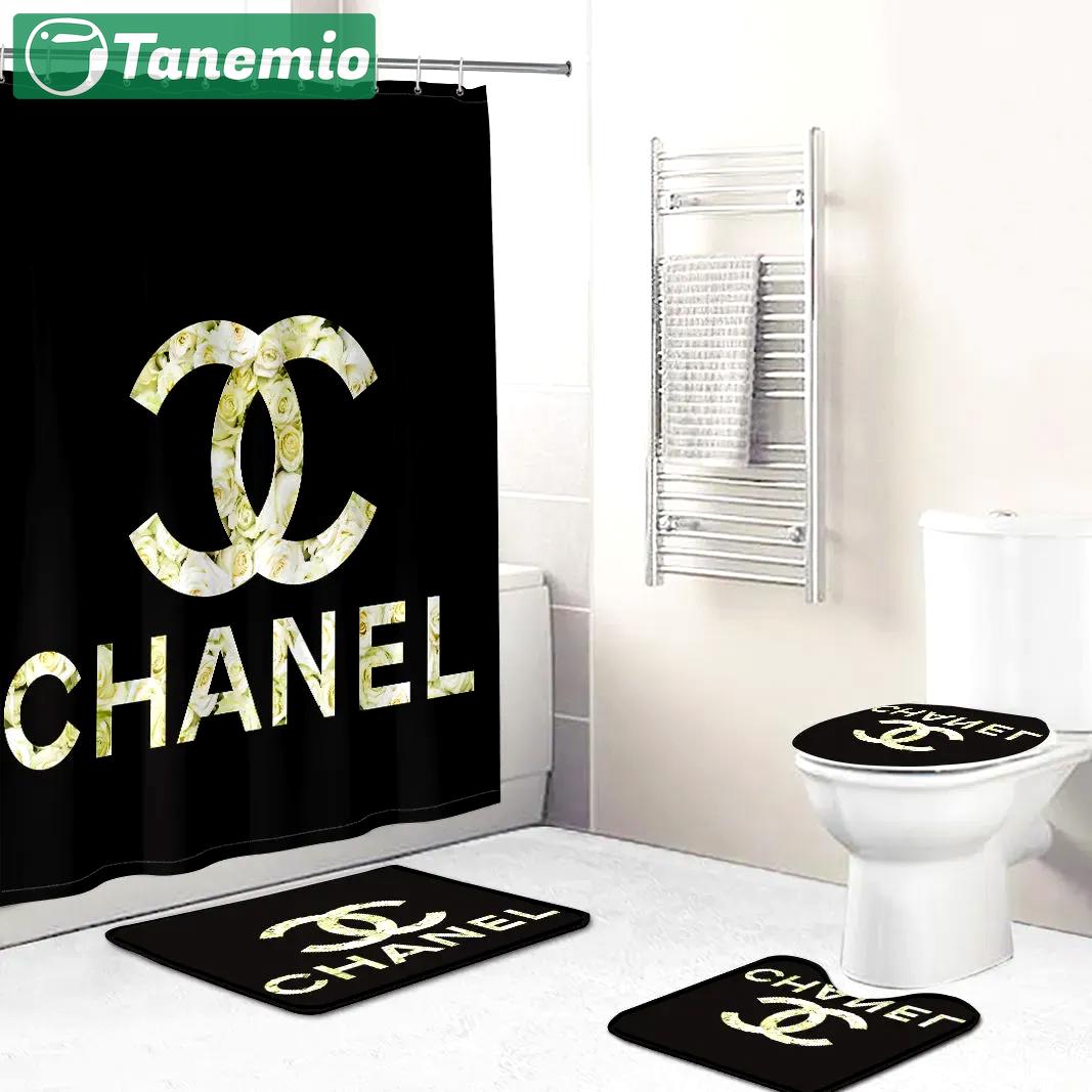 Chanel shower curtain gold set luxury bathroom mat set luxury 54 Bathroom Set