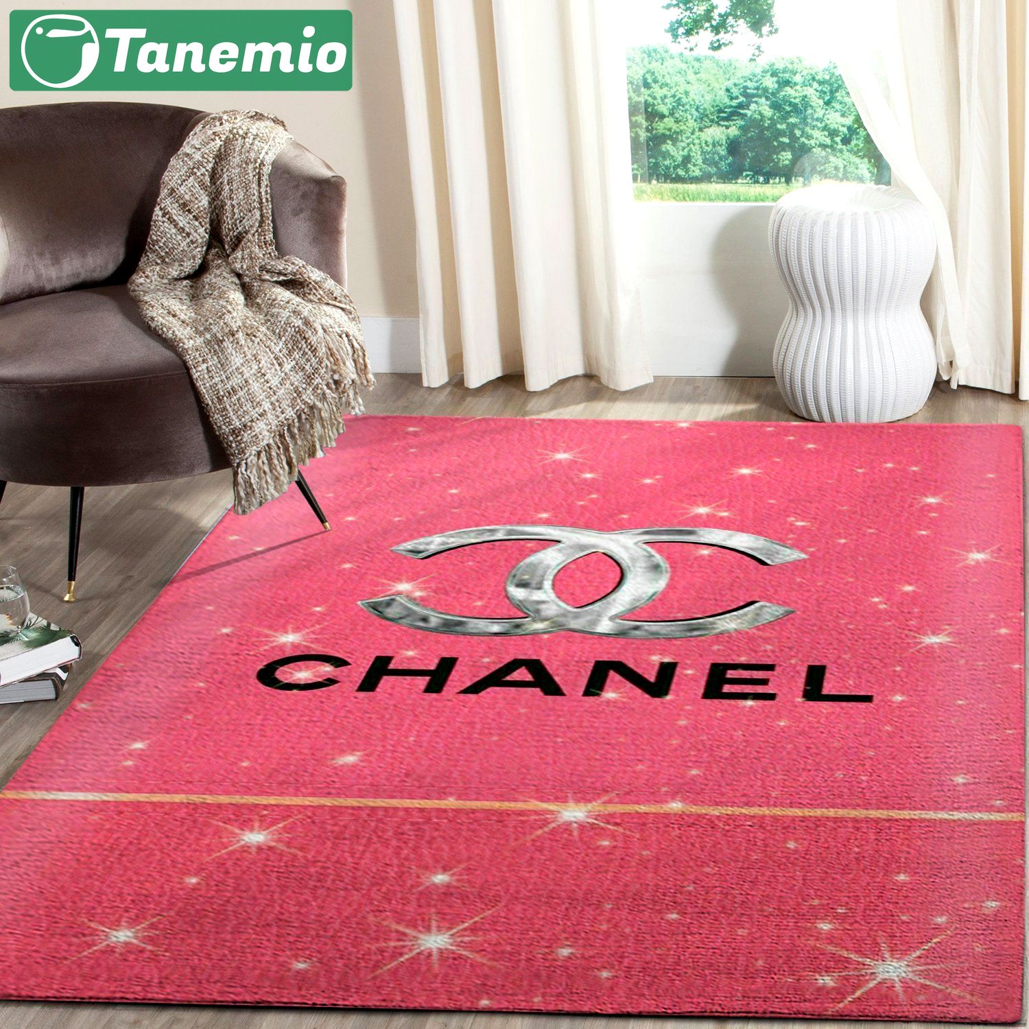 Chanel twinkle pinky logo type 533. Upgrade Your Living Room with Luxury Home Decor: Area Carpets, Floor Decor, Door Mats, and Hot Gift Items with style a High-End Fashion Brand Rectangle Rug