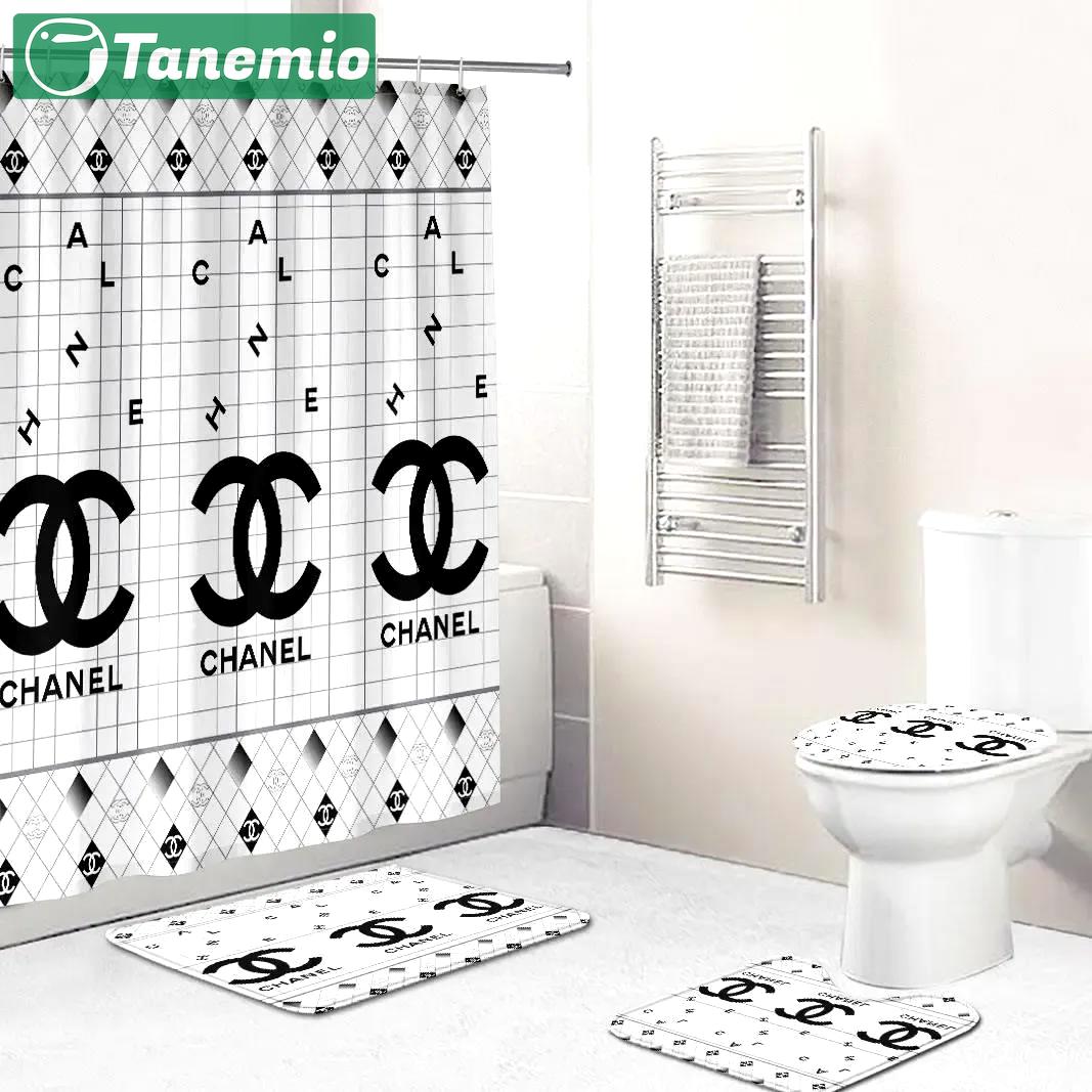 Chanel white and black bathroom set home decor bath mat hypebeast luxury fashion brand Bathroom Set