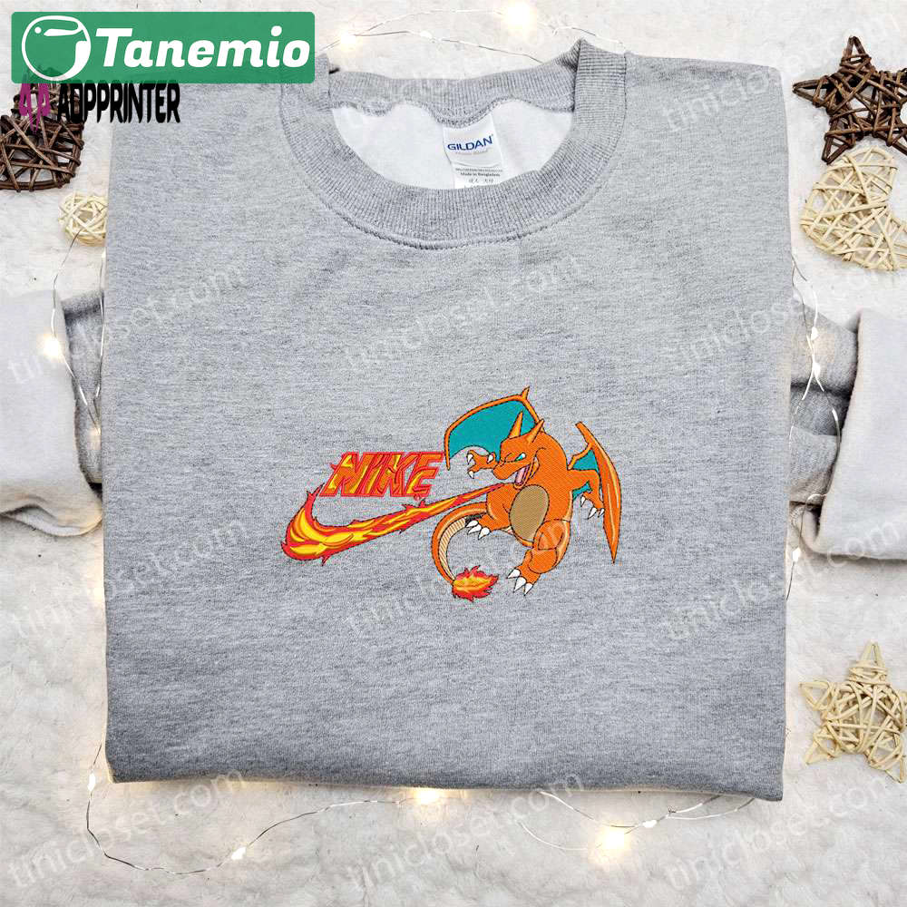Charizard x nike anime embroidered hoodie & pokemon shirt – best family gift ideas Embroidered Shirt