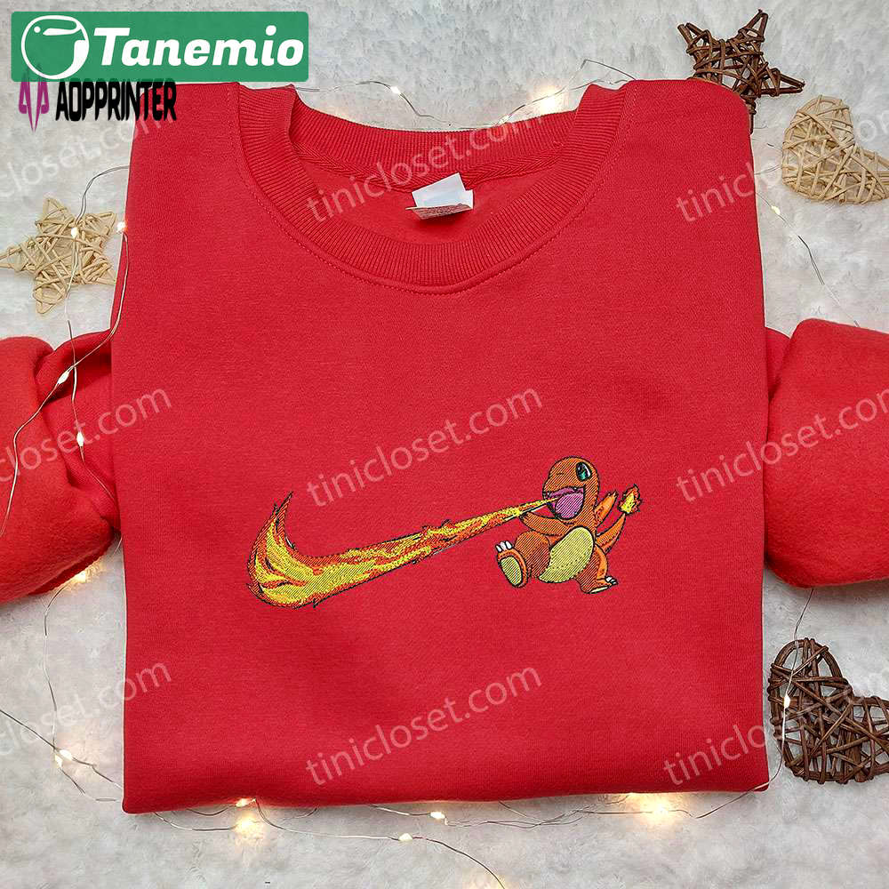 Charmander & pokemon embroidered shirt nike x swoosh custom nike tee Embroidered Shirt