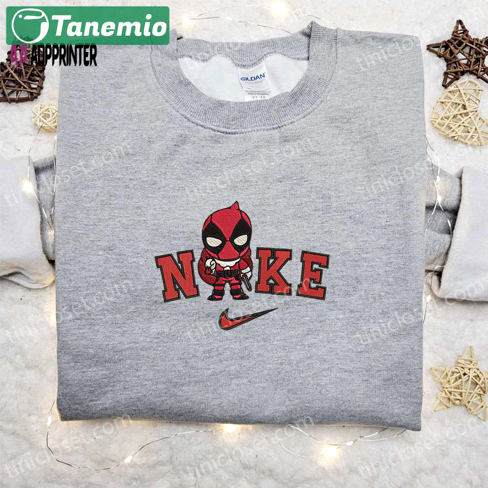 Chibi deadpool santa x nike christmas embroidered sweatshirt – best holiday gift ideas Embroidered Shirt