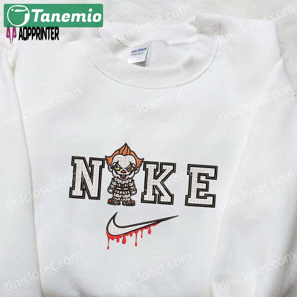 Chibi pennywise x nike embroidered hoodie & shirt: best halloween gift ideas Embroidered Shirt