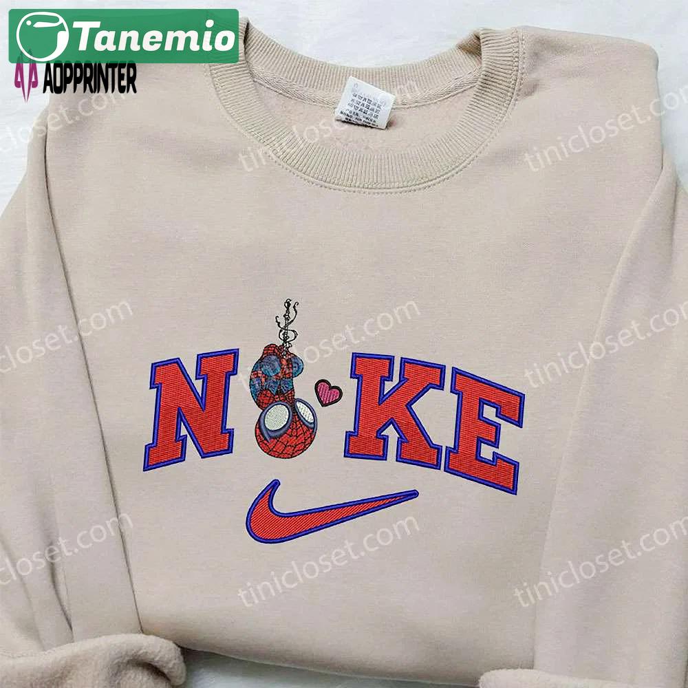 Chibi spider-man heart x nike sweatshirt: best gifts for family nike inspired embroidered shirt Embroidered Shirt