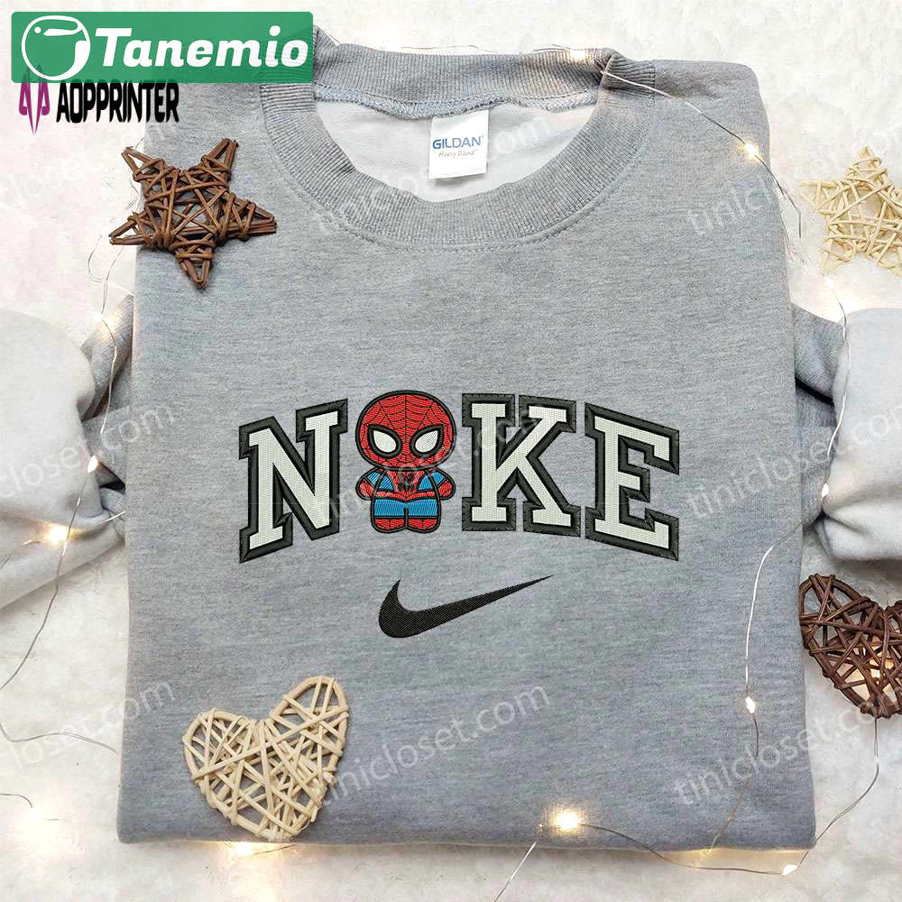 Chibi spider-man x nike embroidered sweatshirt: best nike inspired shirt for family gifts Embroidered Shirt