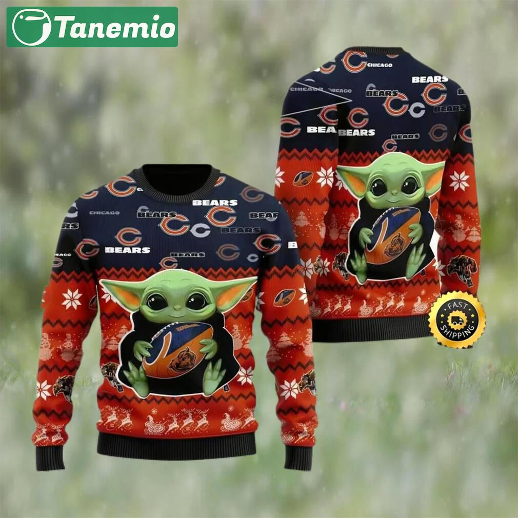 Chicago bears baby yoda ugly christmas sweater, faux wool sweater, national football league, gifts for fans football nfl, football 3d ugly sweater ? prinvity Christmas Ugly Sweater