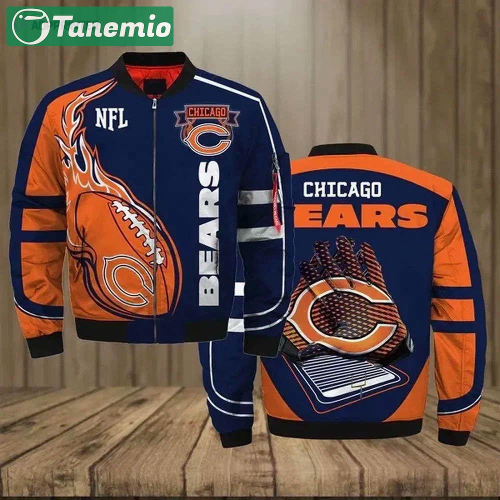 Chicago bears team logo pattern bomber jacket – orange and navy blue Bomber Jacket