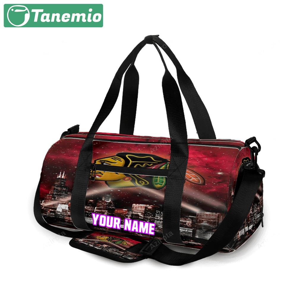 Chicago blackhawks emblem city night personalized name travel bag gym bag 503 Travel Bag