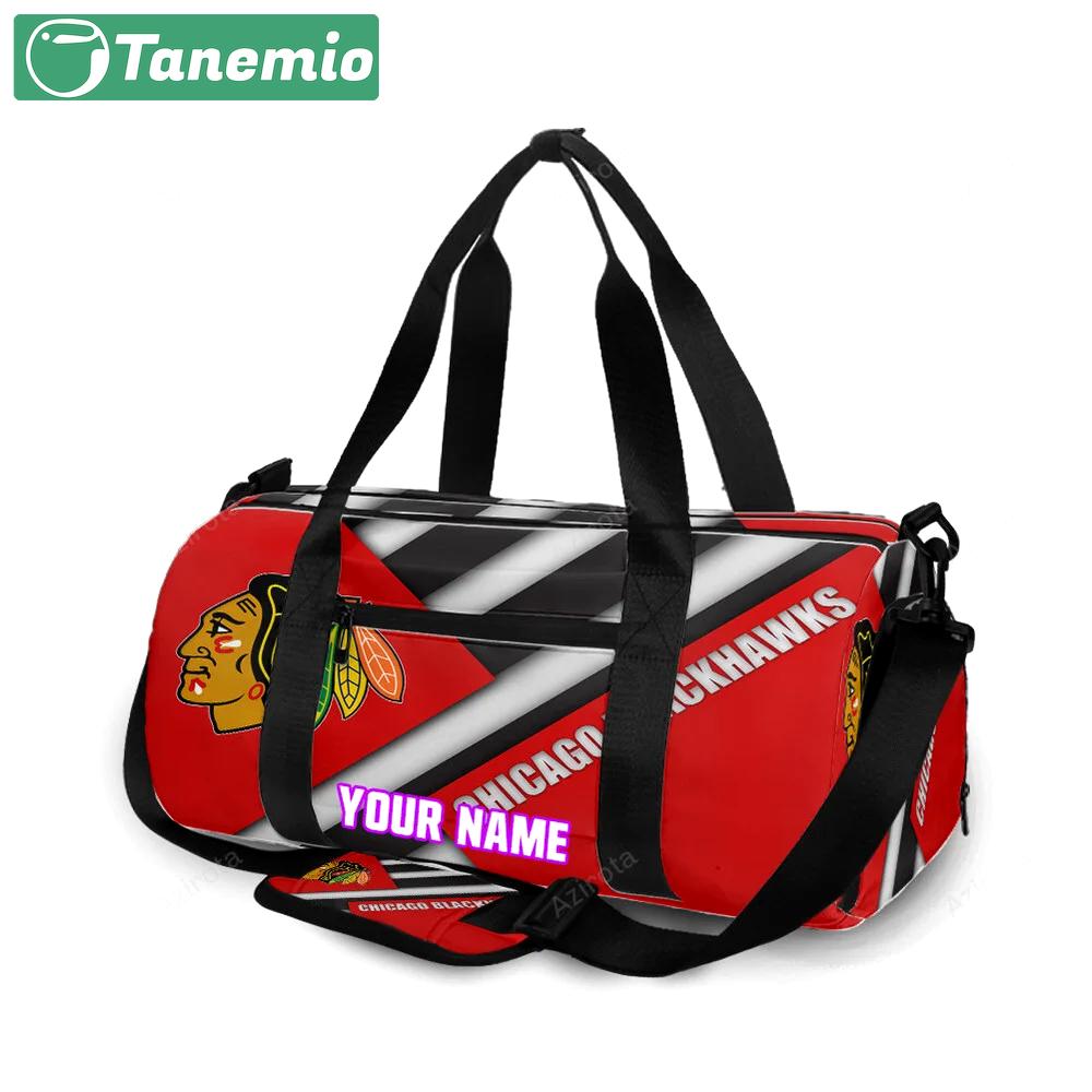 Chicago blackhawks emblem flag personalized name travel bag gym bag 111 Travel Bag